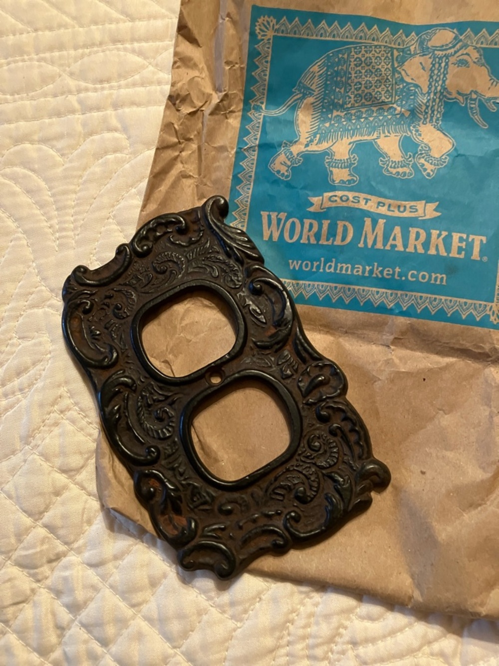 NWOT! Cost Plus World Market Dark Bronze Ornate Double Outlet Cover